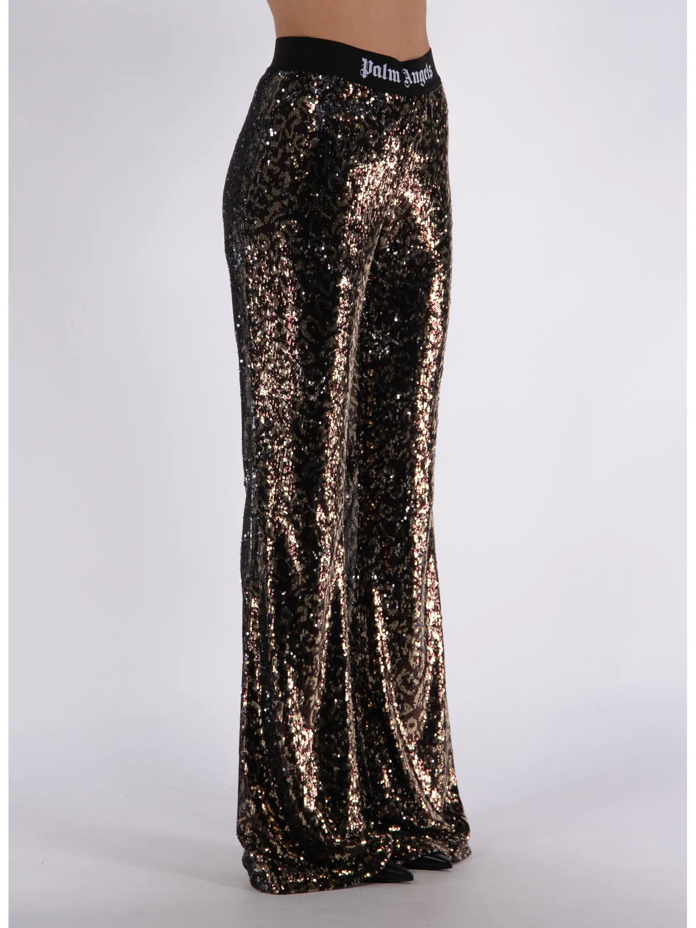     -PALM ANGELS    -PANTALONE LOGO TAPE SEQUINS FLARE-