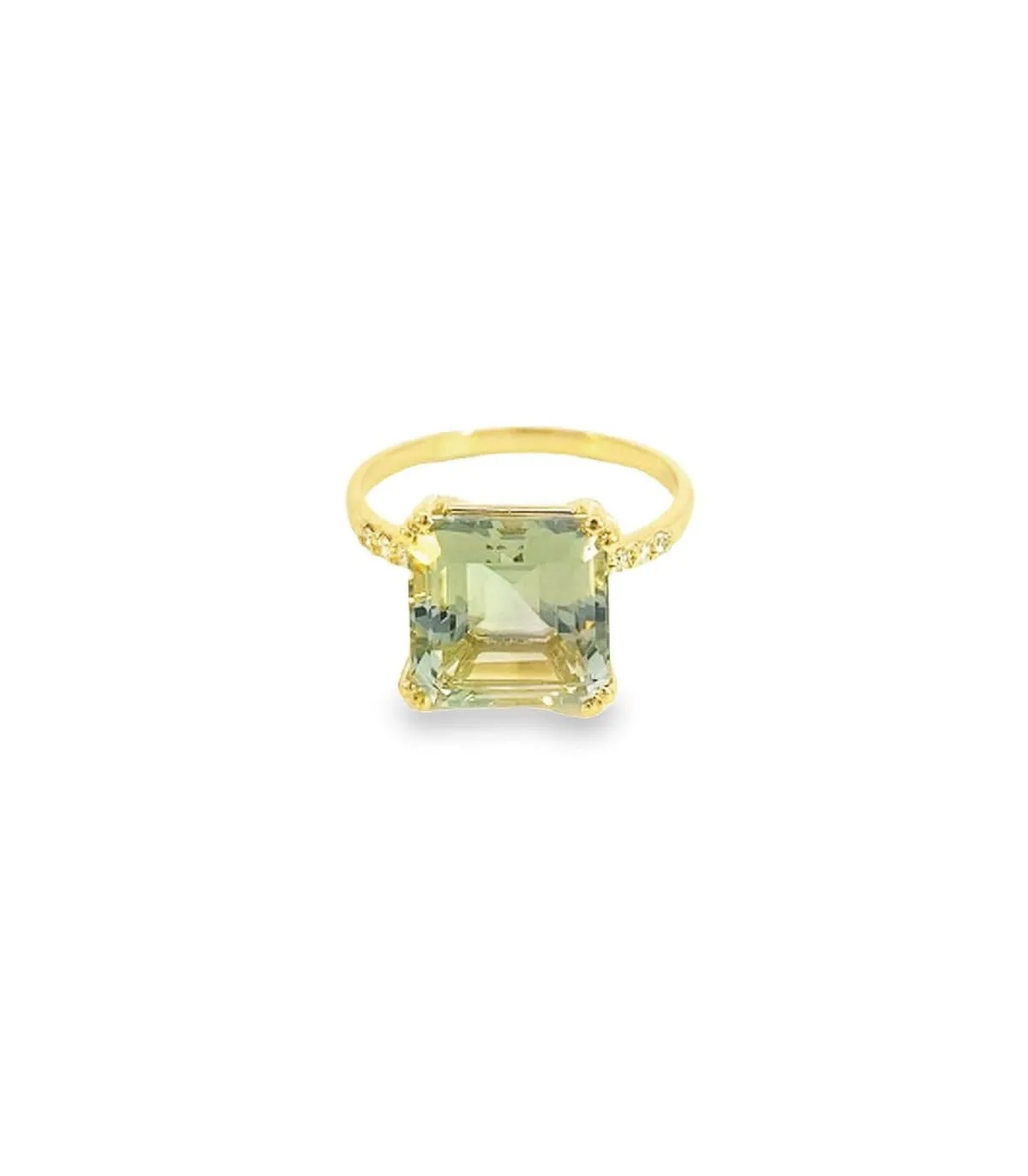 Anello Ametista Verde Quadrato Oro Giallo 9kt Diamanti Bianchi