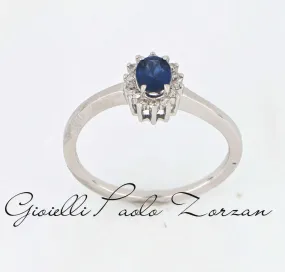 Anello in oro bianco diamanti e zaffiro GA0692