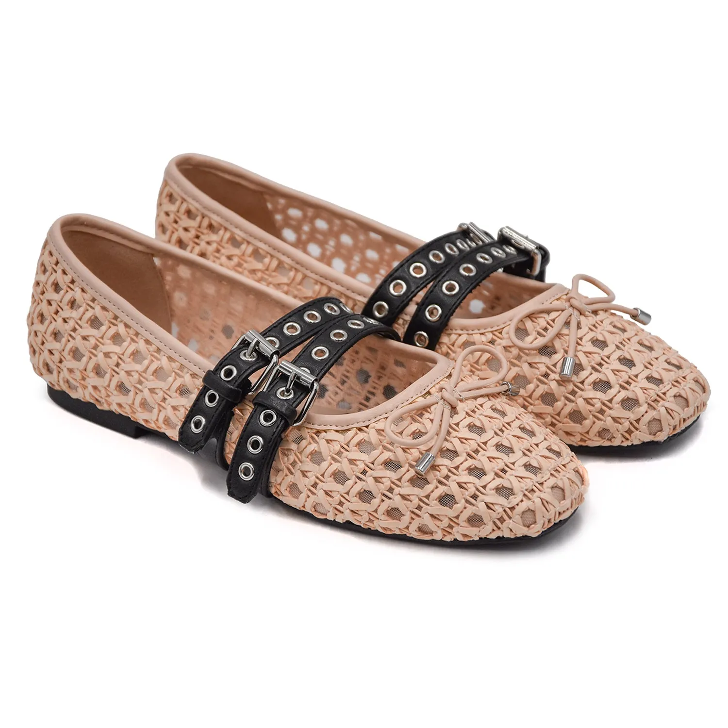 Ballerine Donna Nude In Elegante Rafia Intrecciata Loafer