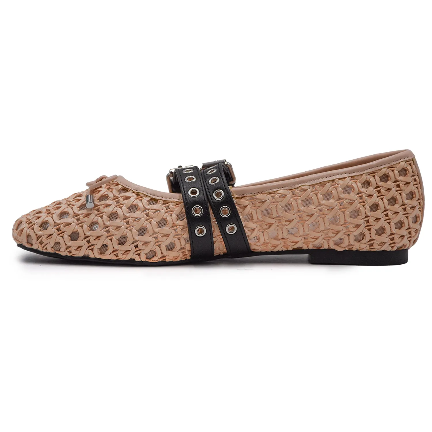 Ballerine Donna Nude In Elegante Rafia Intrecciata Loafer