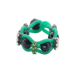 Bracciale in gomma verde intrecciata con cristalli    