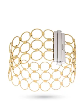 Bracciale in oro giallo e bianco con tre file di cerchi