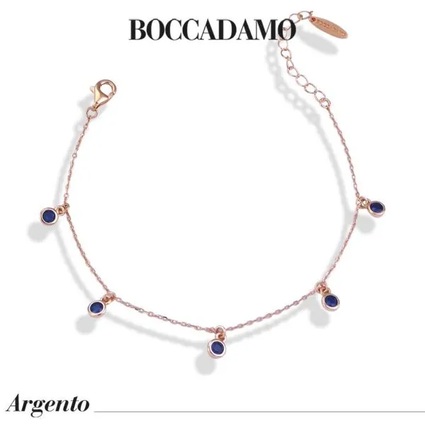 Bracciale placcato oro rosa con zirconi blu montana  pendenti    
