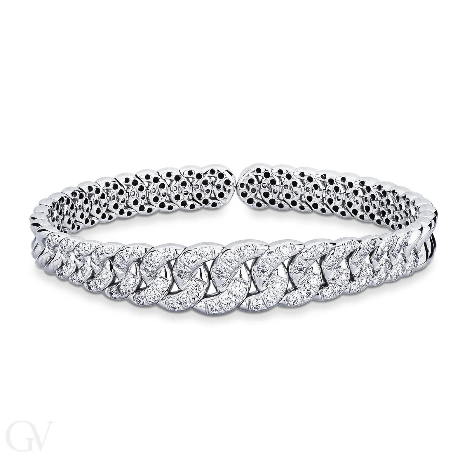 Bracciale semirigido groumette a scalare in oro bianco 18k con diamanti