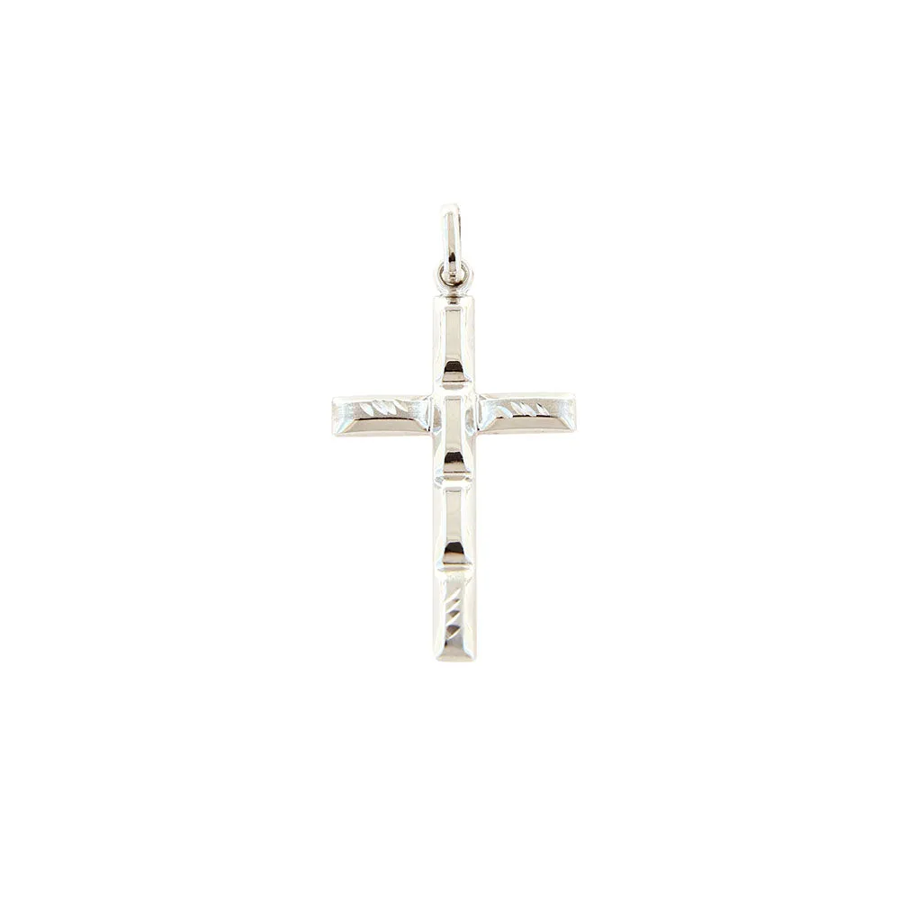 Ciondolo Religioso Unisex Croce in Oro Bianco Lucido e Satinato