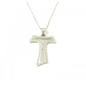 COLLANA CON CROCE TAU IN ORO BIANCO 18 KT