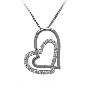 COLLANA CON DOPPIO CUORE IN ARGENTO RODIATO ORO BIANCO 18 KT CON ZIRCONI