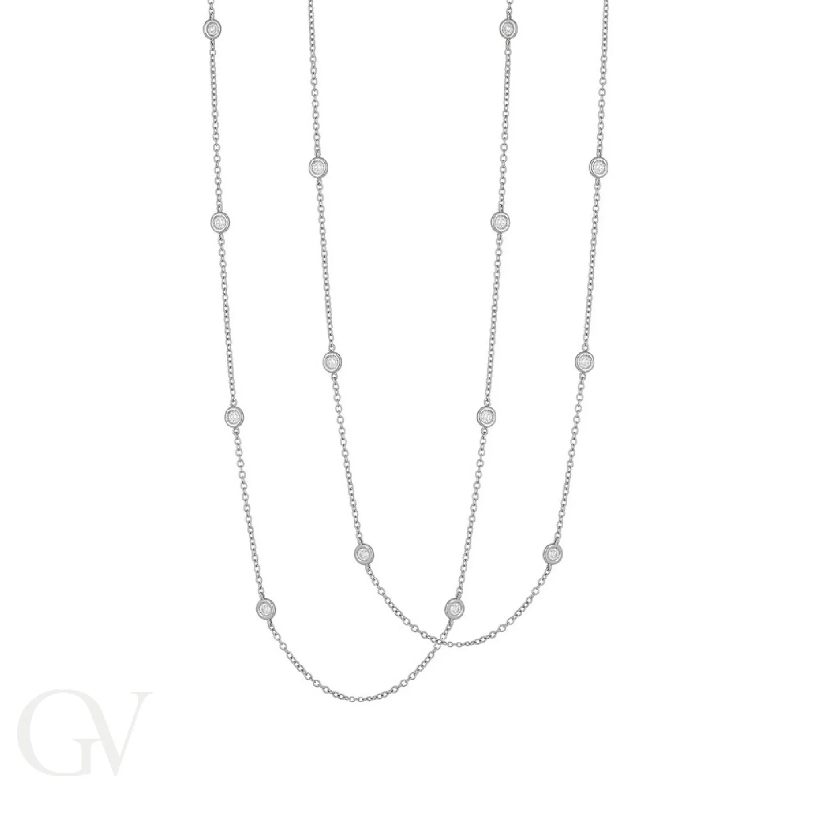 Collana in oro bianco 18k con 19 diamanti, cm 80.