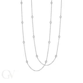 Collana in oro bianco 18k con 19 diamanti, cm 80.