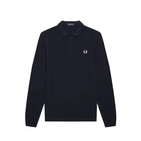 Fred Perry Polo Manica Lunga Logo Blu Uomo
