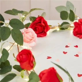 Ghirlanda di rose a LED rosa-rosso 1,8 m
