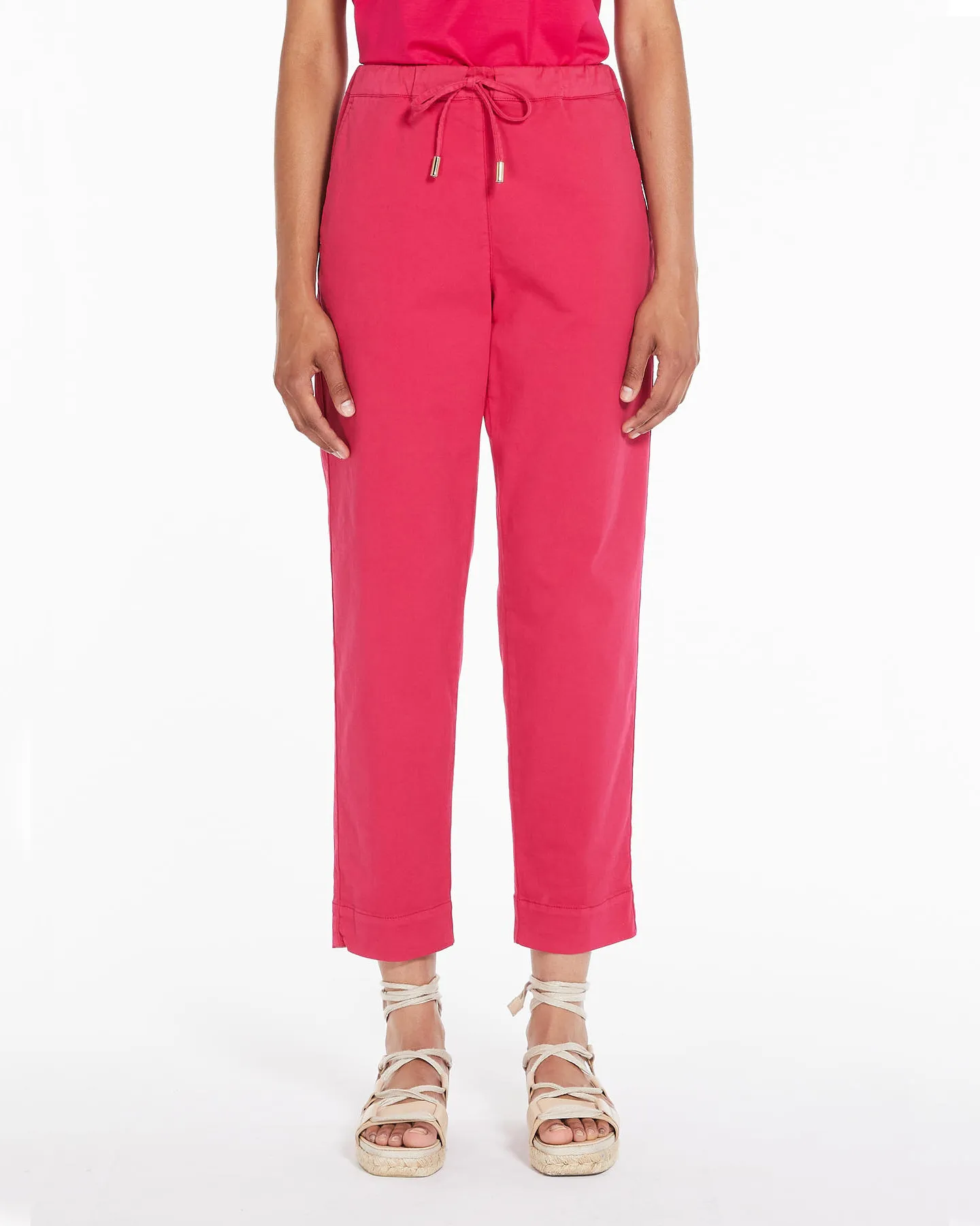 Joggers fucsia in bull di cotone con elastico e coulisse inserito in vita
