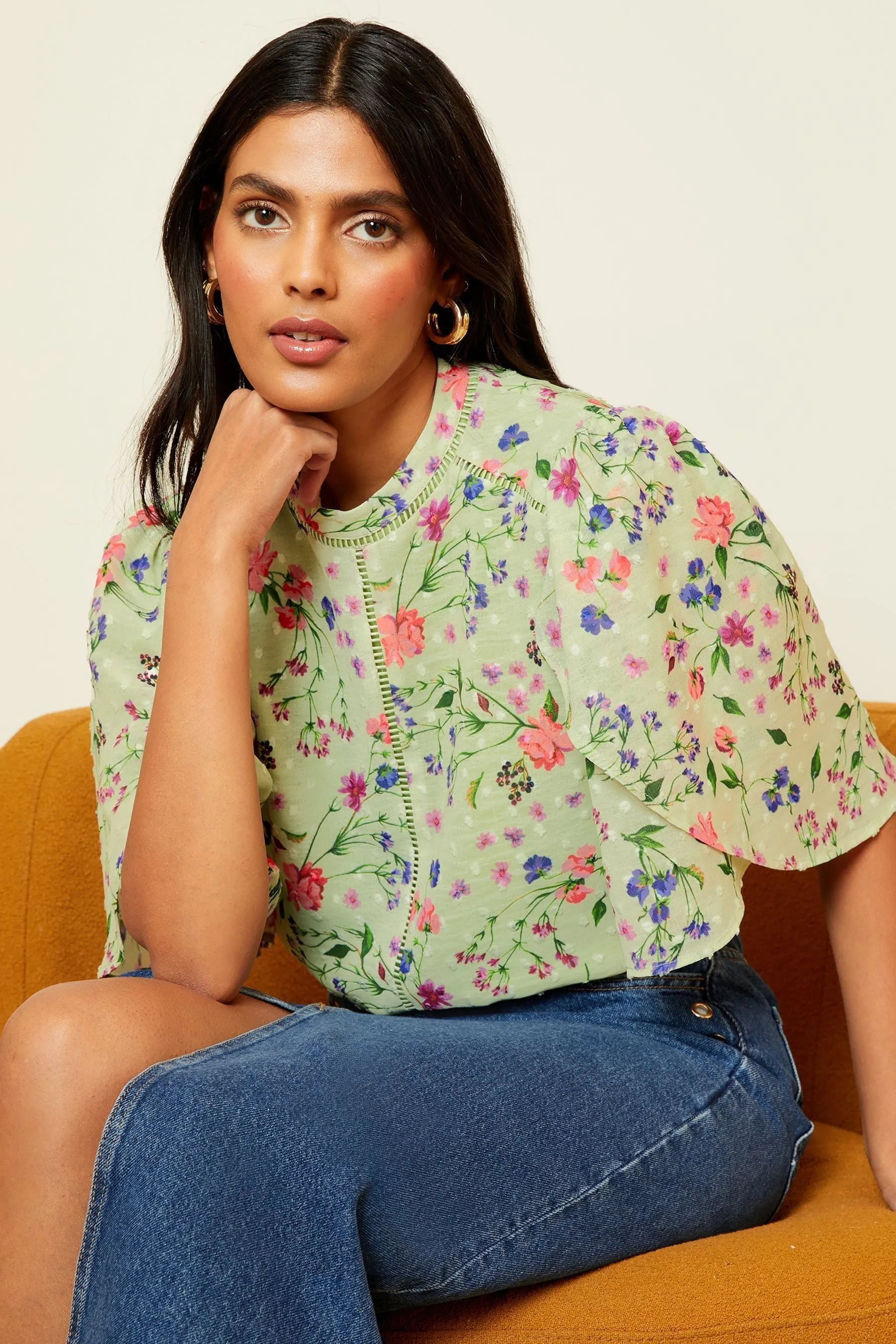 Love & Roses Floreale - Blusa stampata a pallini con maniche svasate
