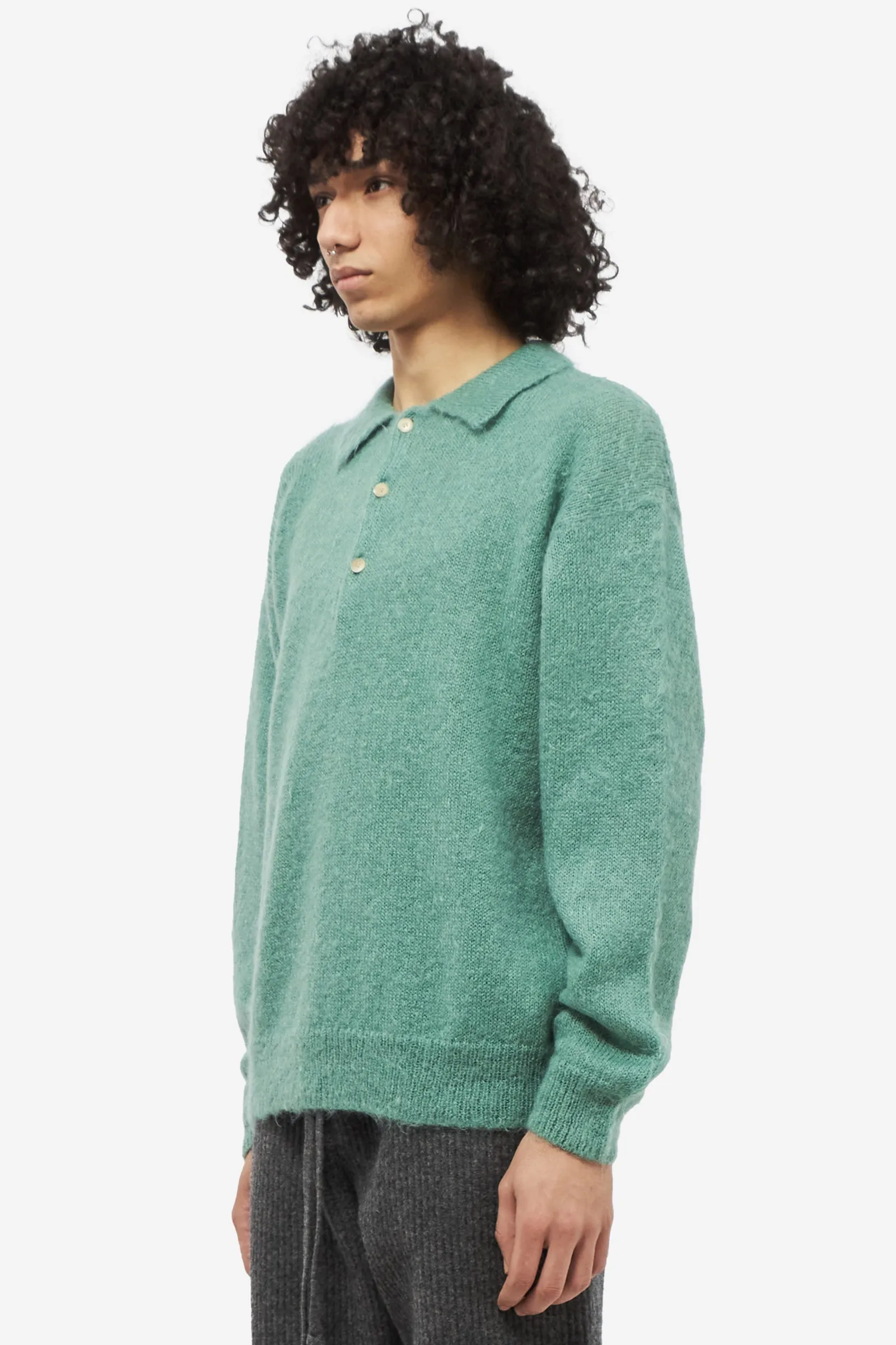 Maglia KID MOHAIR KNIT POLO in mohair verde