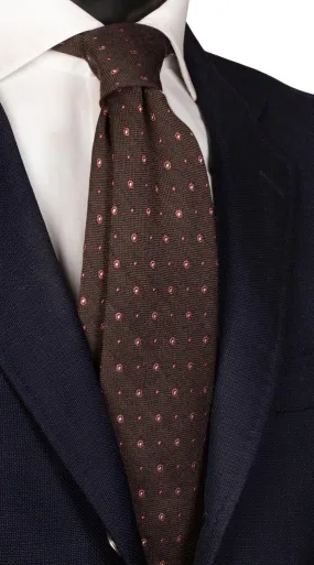 Man Dark Brown Wool Silk Tie Pink Beige Pattern L805
