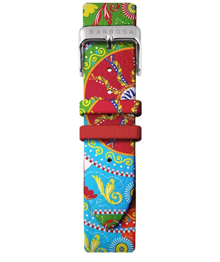 OROLOGIO BIANCO INDICI dm. 38 PELLE STAMPA SICILY ROSSO