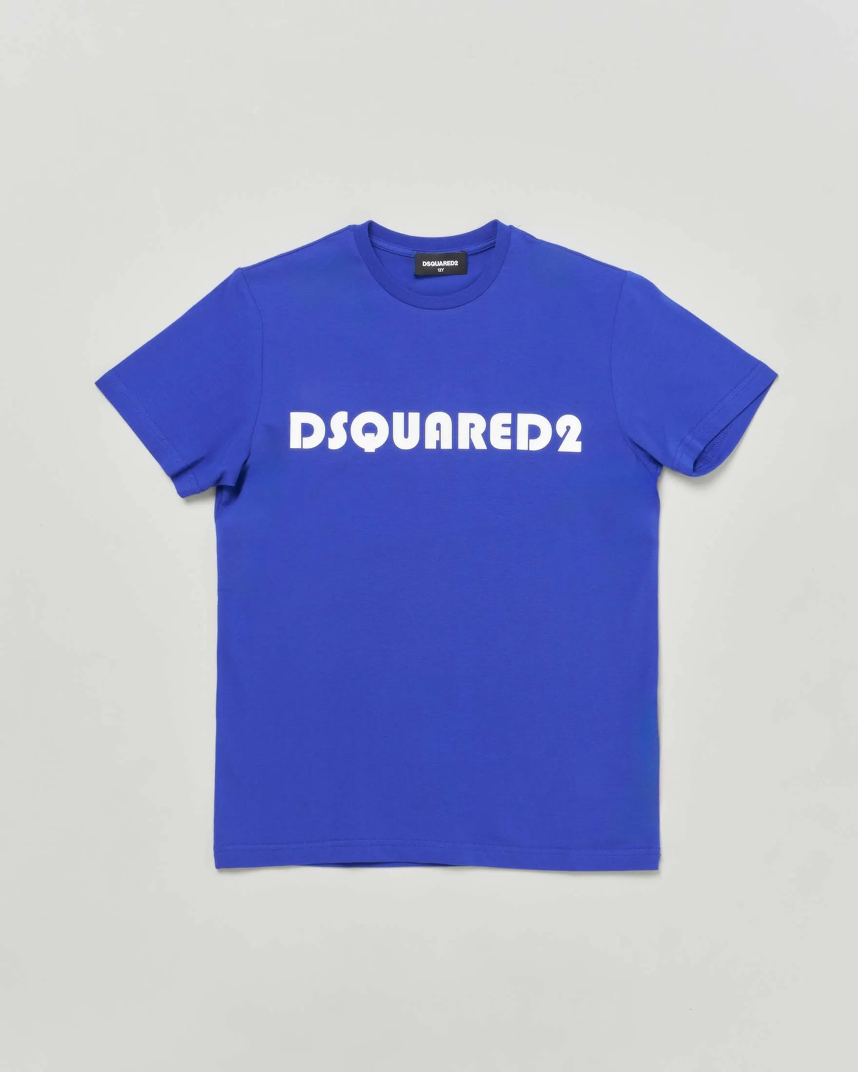 T-shirt blu royal in cotone stretch mezza manica con stampa logo bianca 12-16 anni