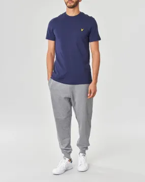 T-shirt mezza manica blu indaco in cotone con logo aquila gialla ricamata sul petto