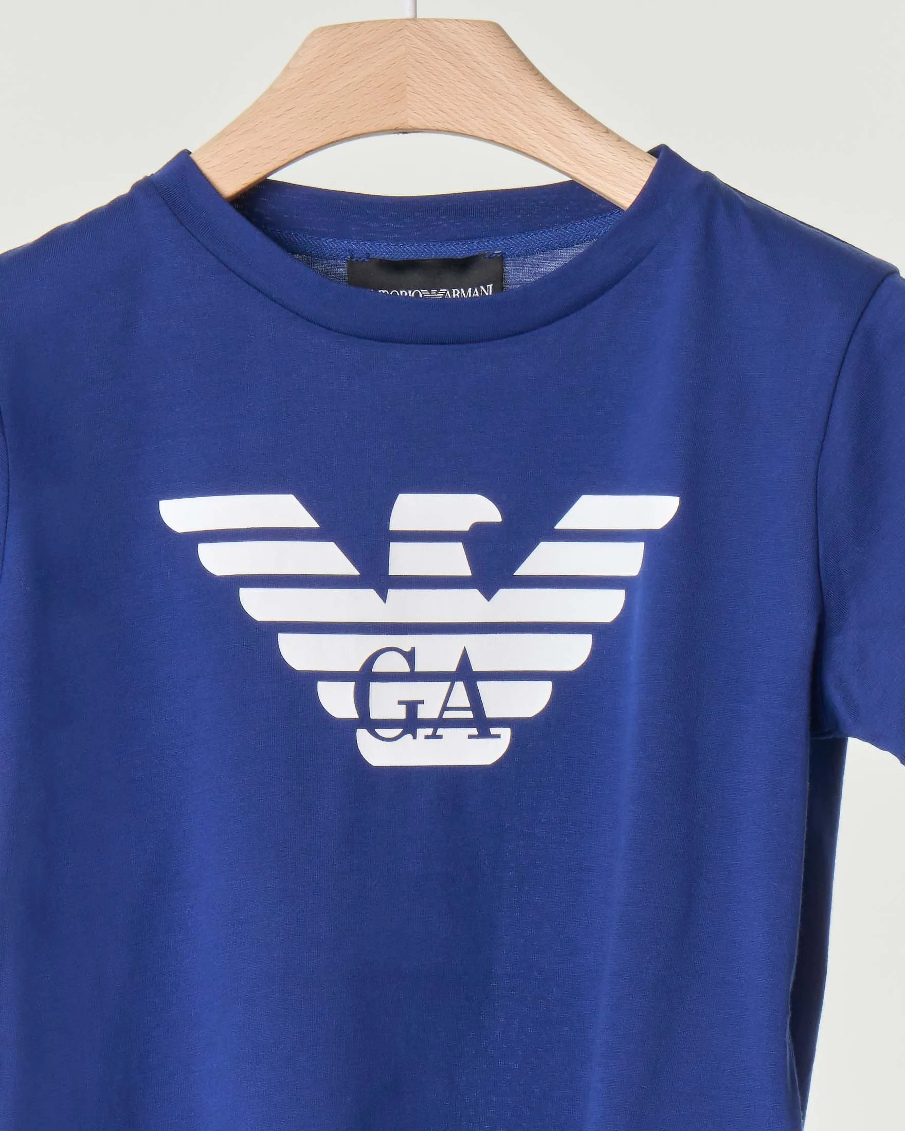 T-shirt mezza manica blu royal con stampa logo aquila bianca frontale 10-16 anni