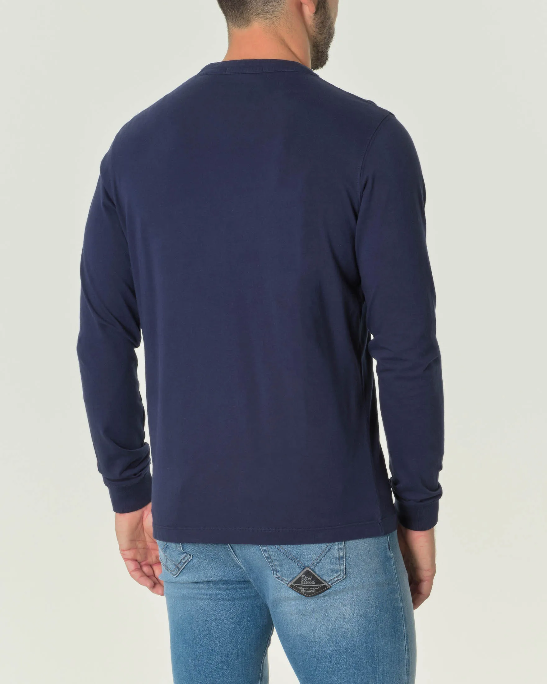 T-shirt serafino blu a manica lunga in pima cotton