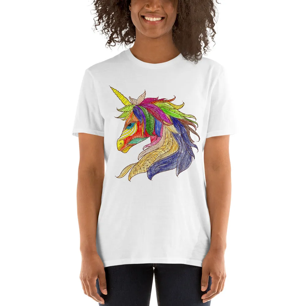 T-shirt unisex con unicorno arcobaleno