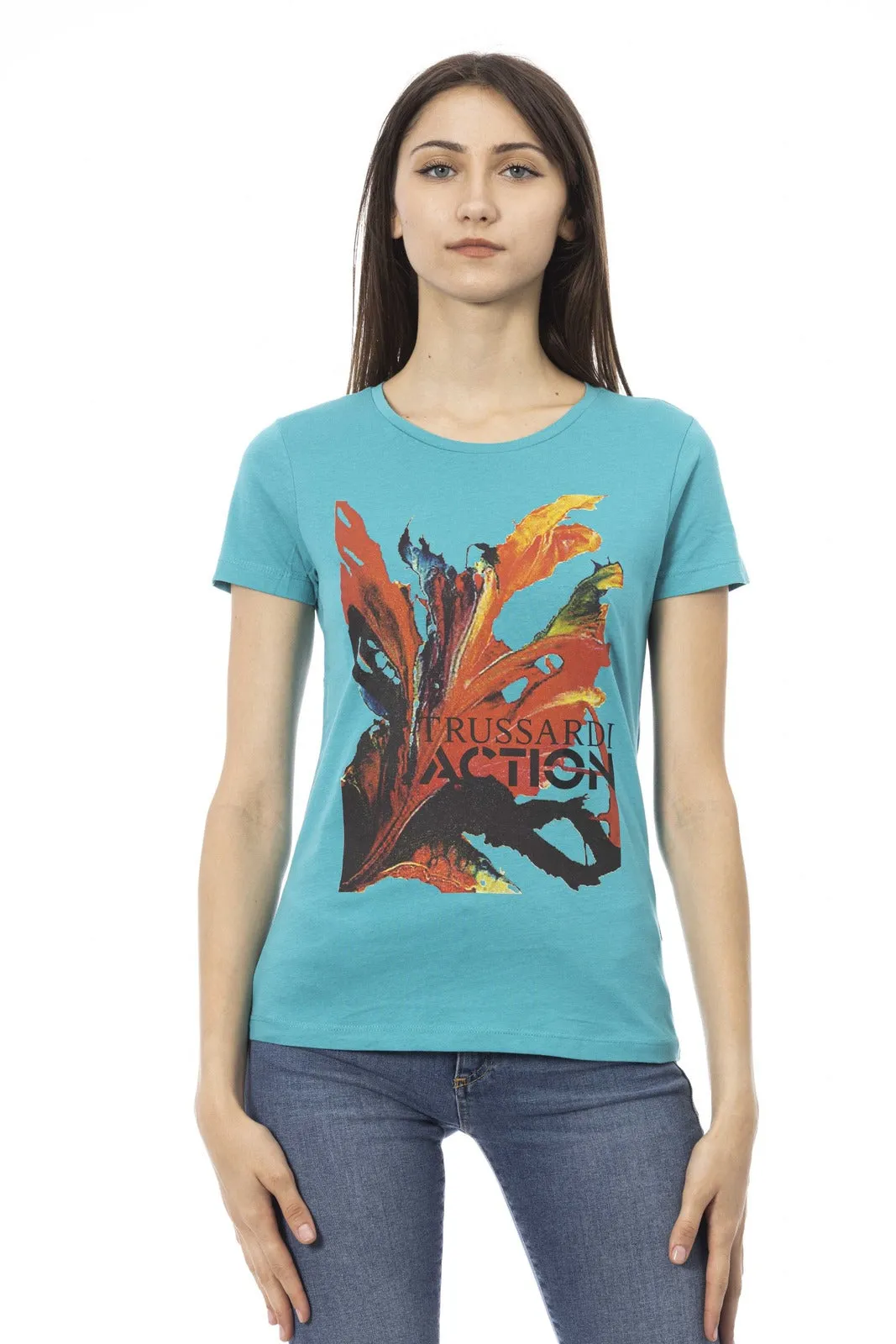 Trussardi Action t-shirt azzurro stampa floreale   