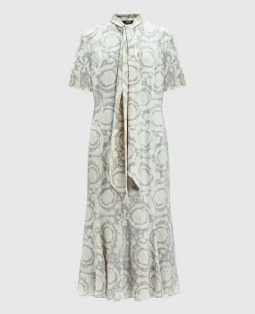 Versace Abito midi in seta grigia con fantasia Barocco 10164171A11614